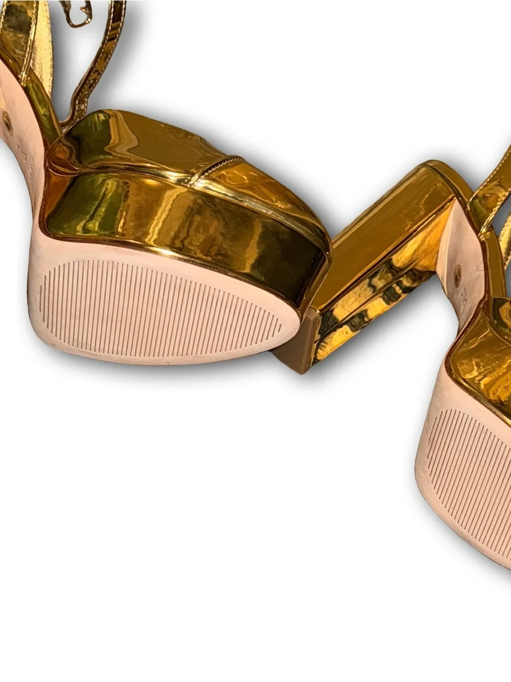 ANTONIO MELANI Gold Metallic Platform Block Heel Pumps